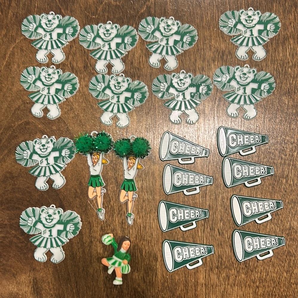 Homecoming Variety White & Green CHEER  charms / trinkets (21) mums & Garters